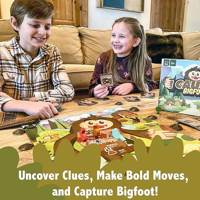 I Caught Bigfoot! - Collect Evidence to Catch The Elusive Bigfoot! Kids Game for Game Night, Family Games for Kids and Adults, Board Game for Family Night, 4 Wooden Pieces, 106 Playing Cards, Ages 6+