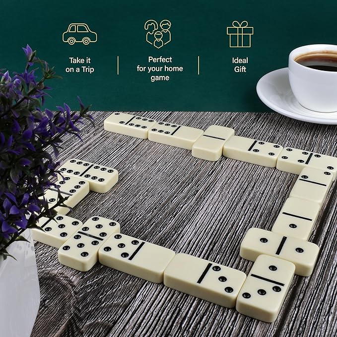 Queensell Jumbo Dominoes Set for Adults and Kids – Domino Set for Classic Board Games – Jumbo Dominoes Double 6 for Travel Games – Dominos Set for Adults 28 Tiles