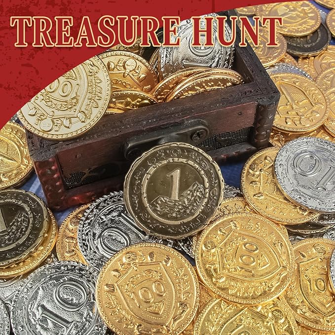 Byhoo 100 PCS Metal DND Coins, 1.2" Gold Silver Copper Tokens with Face Value for Board Game and Tabletop RPG, Fantasy Metal Coins for Pirate Game Party Cosplay
