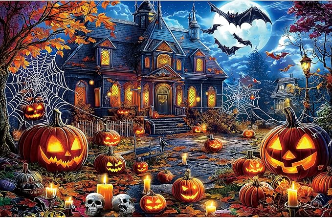 Halloween Jigsaw Puzzles 500 Pieces for Adults - Spooky Haunted House Puzzle with Jack-O-Lanterns, Bats & Full Moon - 500 Piece Puzzles for Adults, Families & Seniors - 23"x15"