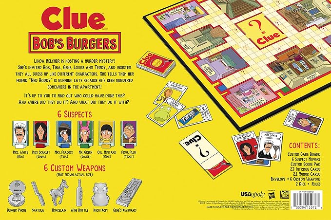 Clue Bobs Burgers Board Game | Themed Bob Burgers TV Show Clue Game | Officially Licensed Bob's Burgers Game | Solve The Mystery in This Unique Clue take on The Classic Board Game