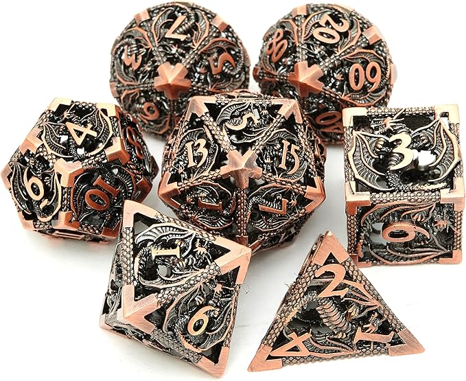 Metal DND Dragon Dice Set Dungeons and Dragons for Role Playing Games (RPG) MTG Pathfinder Tabletop Games(Ancient Red Copper)