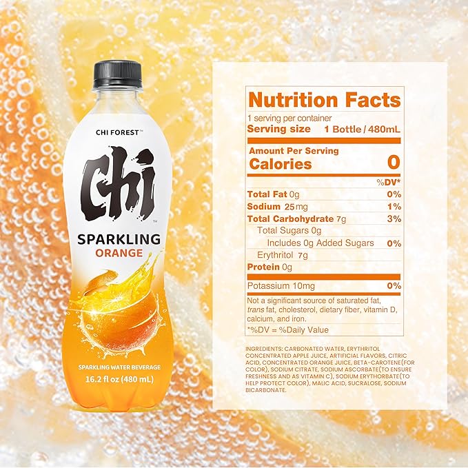 CHI FOREST Flavored Sparkling Water Beverage, Orange, 16.2 fl oz Bottles (pack of 15)
