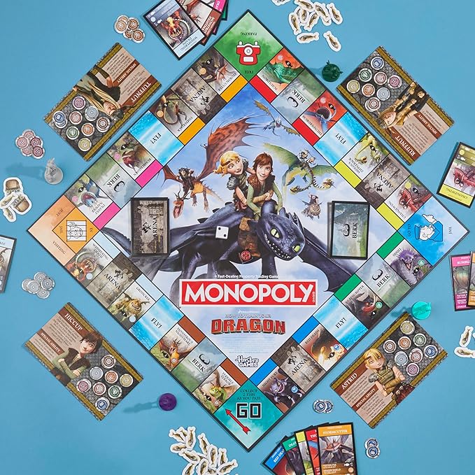Monopoly DreamWorks How to Train Your Dragon Edition Board Game | Ages 8+ | 2 to 4 Players | 45 Mins. | Fun Family Games for Kids, Teens & Adults (Amazon Exclusive)