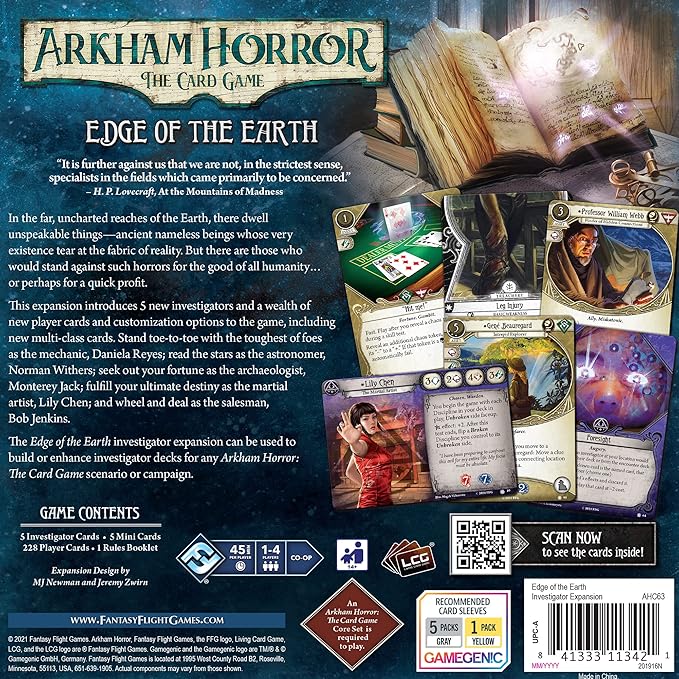 Fantasy Flight Games Arkham Horror The Card Game Edge of The Earth Investigator Expansion - Unleash New Terrors! Lovecraftian Cooperative LCG, Ages 14+, 1-4 Players, 1-2 Hour Playtime, Made