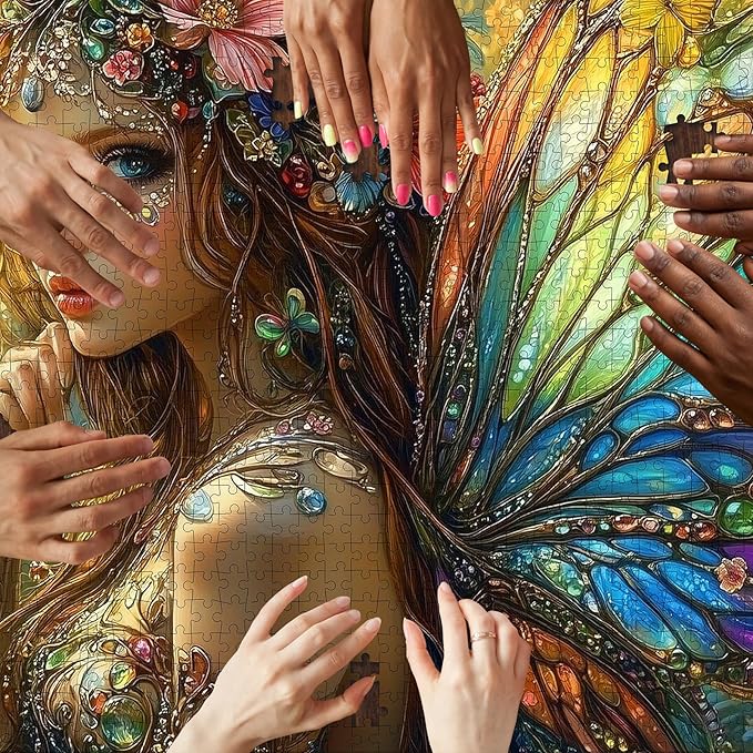 1000pcs Fantasy Fairy Paper Puzzle - Vibrant Find Butterfly Wing Art, Large Puzzle Toy Adult Game Gift - Family Interactive Game Puzzle DIY Home Decoration Brain Challenge Gift