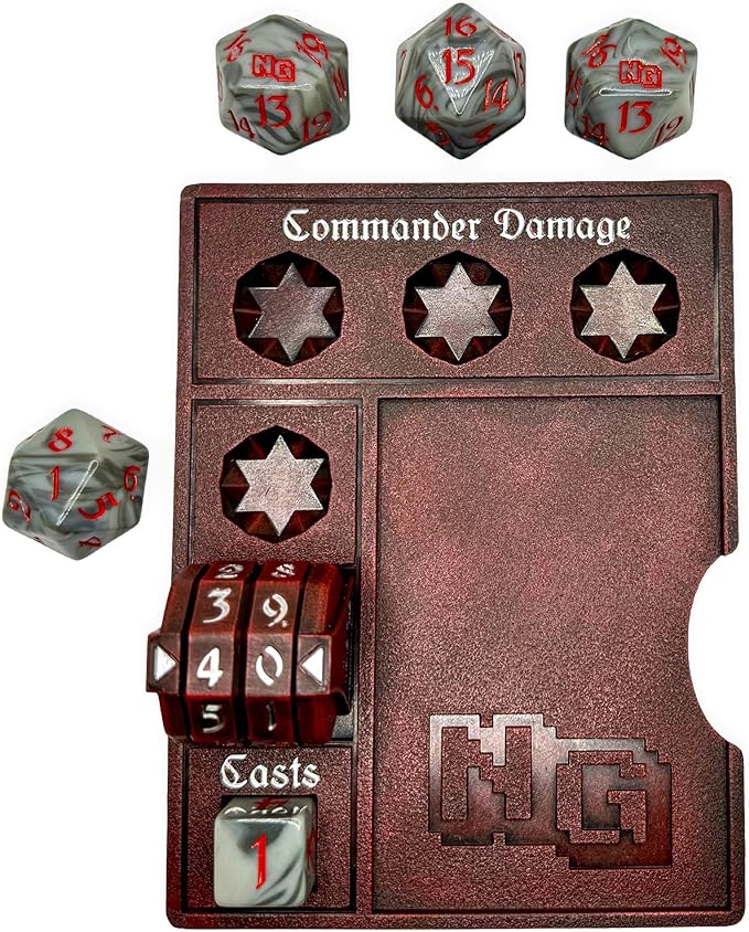 NERD GEAR Commander Essentials Kit - Ultimate Accessory for MTG Commander EDH - MTG Command Zone Tray - Health Counter - Spin Down Dice - Dry Erase Tokens (Chaos Red)
