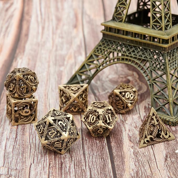 Metal DND Dragon Dice Set Dungeons and Dragons for Role Playing Games (RPG) MTG Pathfinder Tabletop Games(Ancient Bronze)