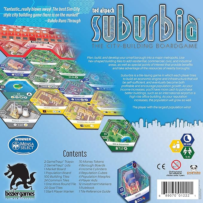 Suburbia, Thematic City Building Strategic Board Game, Tile Laying Board Game, Fun Game for Adults