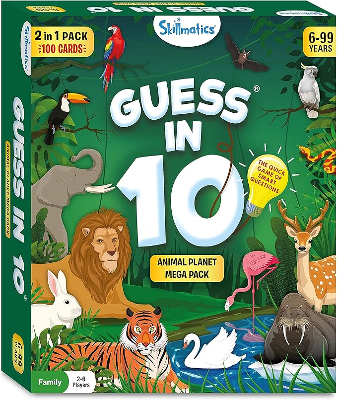 Skillmatics Guess in 10 Animals Megapack, Perfect for Boys, Girls, Kids, Teens, Adults Who Love Animal Card Games, Trivia, Travel Games, Gifts for Ages 6, 7, 8, 9, 10, and Up