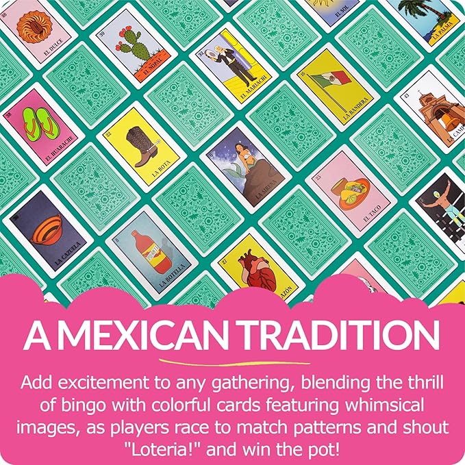 Waterproof 20 Player Loteria | 12 inch by 8 inch Boards | Shuffleable Card Deck | No Stereotypical Characters | Extendable Up To 100 | Perfect for Schools, Cinco de Mayo, Mexican Parties (Boards 1-20)