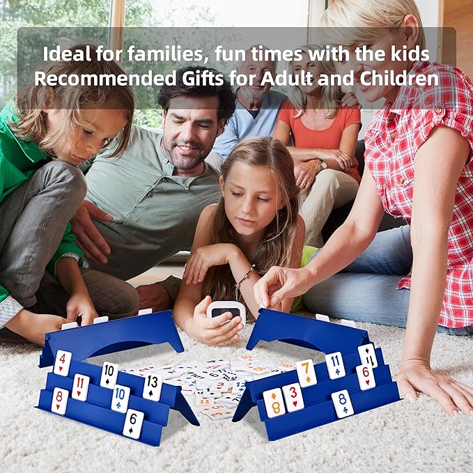 Doublefan Rummy Game, Original Poker Rummy with Color Box, Classic Board Game for Adult and Kids,106 Tiles, 4 Playing Rack, 1 Timing, 1 Dice (2-4 Players)