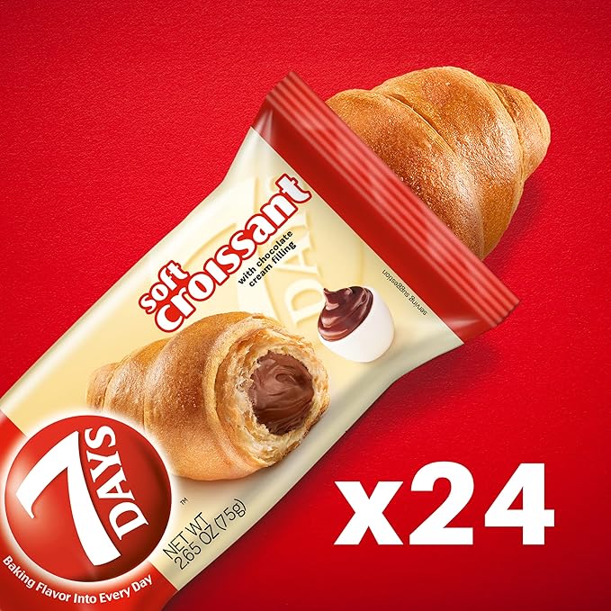 7Days Soft Croissant, Chocolate, Perfect Breakfast Pastry or Snack, Non-GMO 2.65 Ounce (Pack of 24)