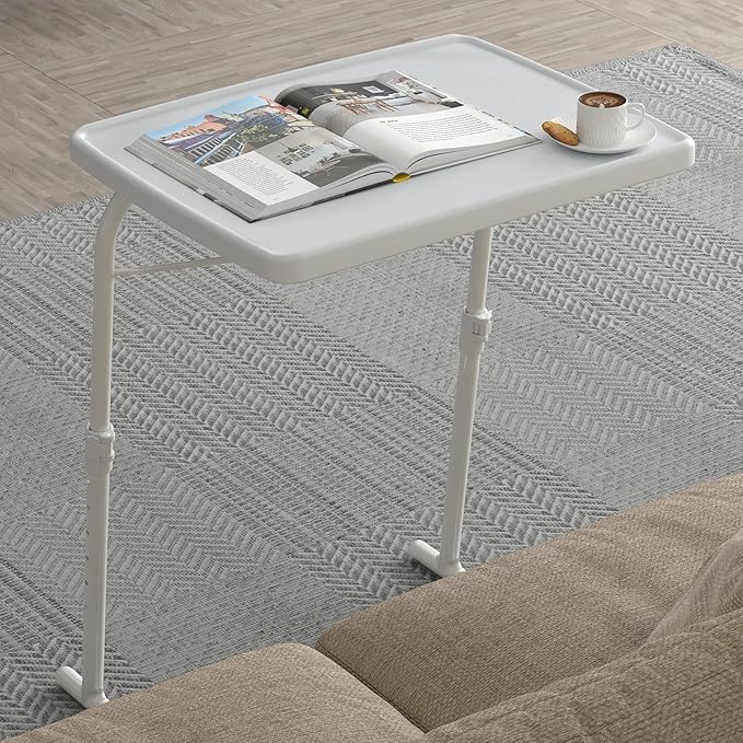 Allpop Max TV Tray Table, Large TV Dinner Tray for Eating, Adjustable Tray Stand on Couch & Bed, Folding Laptop Table with 6 Heights & 3 Tilt Angles, White
