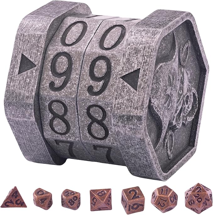 MTG Life Counter Wheel Metal Life Counter MTG Tracker, Mini Dice Set, Gift Box Packaging for Cards, MTGs Compatible Board Games, DND Game Accessories (Nickel Rolling)