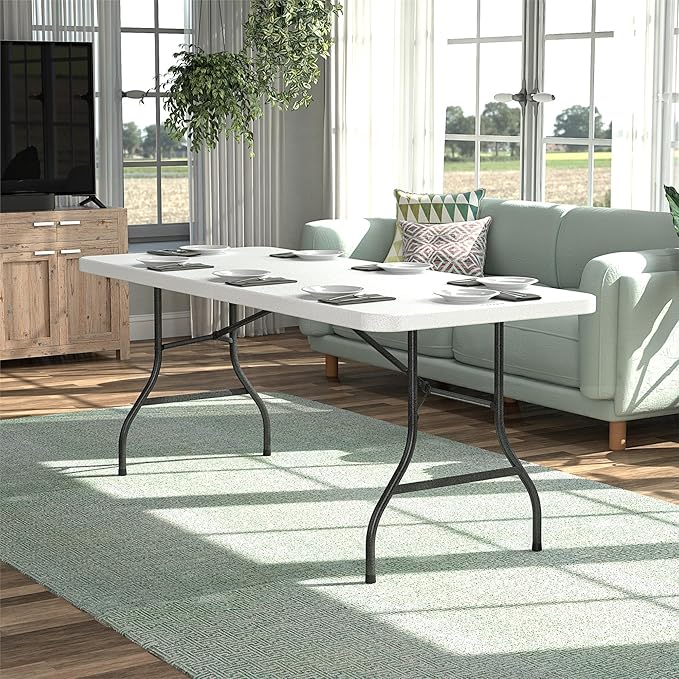 COSCO 6 Foot Blow Molded Folding Table, White