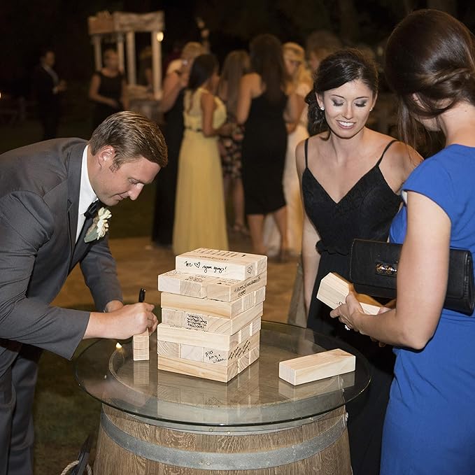 GoSports Giant Wooden Stacking Game - Stacks Up to 5 ft - Choose Brown Wood Stain, Gray, Natural, Stars & Stripes, or Tropical Hardwood - Toppling Tower