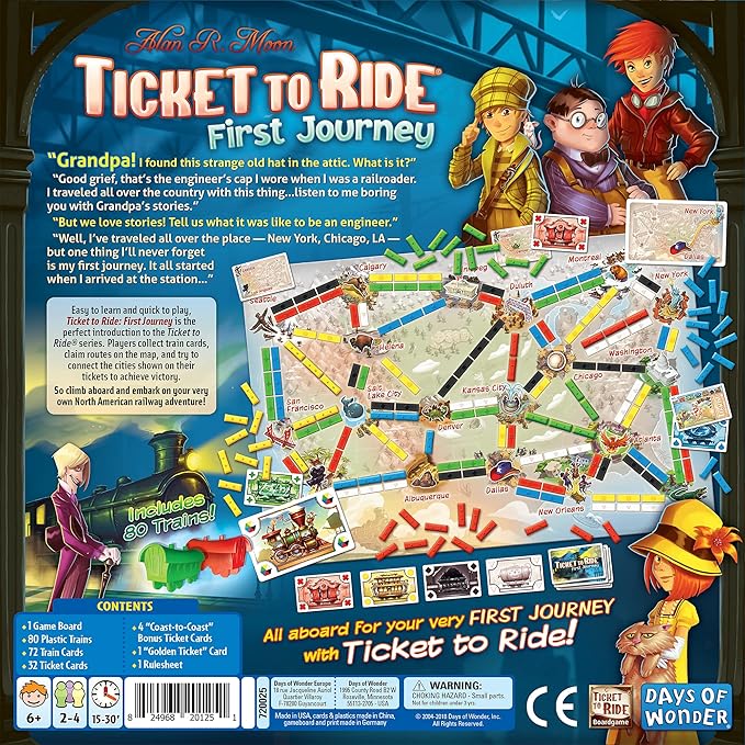 Ticket to Ride First Journey Board Game - Fun and Easy for Young Explorers! Train Strategy Game, Family Game for Kids & Adults, Ages 6+, 2-4 Players, 15-30 Min Playtime, Made by Days of Wonder