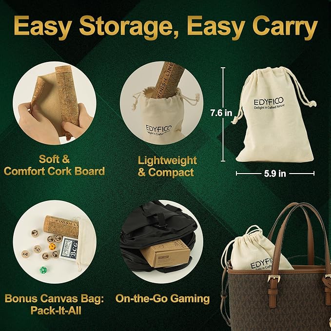 Portable Horse Race Board Game, Travel Dice Game with Cork Board, 12 Horses, Poker, Canvas Bag, Fair Horse Racing Game, Easy Carry, Parties, Family Nights, Travel, Outdoors, Edyfico GSM101