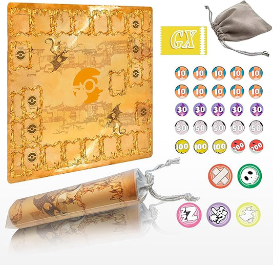Playmat for Trading Card Game – 2-Player Trainer Mat with 31 Damage Counters and Professional Storage Bag