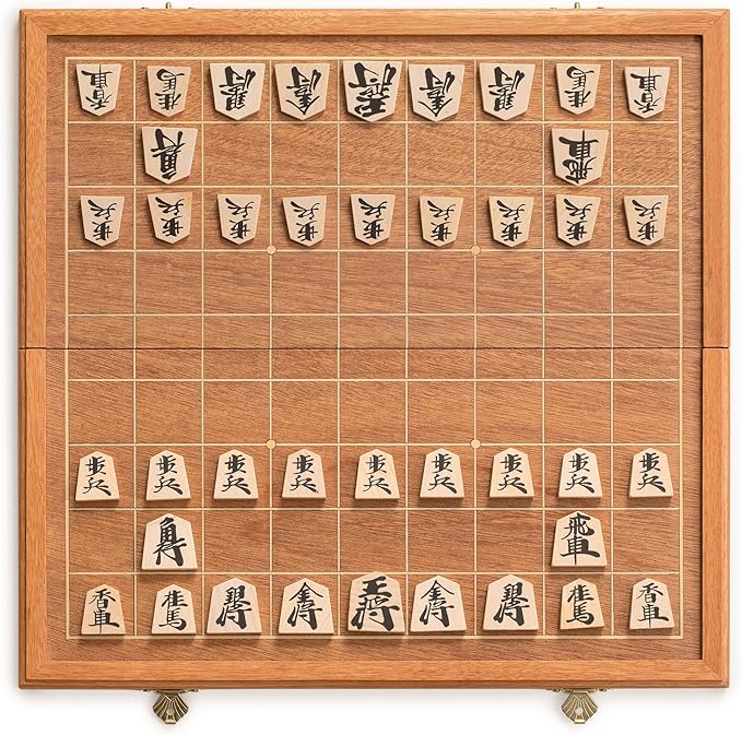 Yellow Mountain Imports Folding Wooden Shogi Japanese Chess Game Set with Traditional Koma Playing Pieces - 12.7 Inches