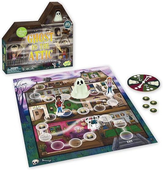 Peaceable Kingdom Ghost in The Attic - Cooperative Board Game for Family Game Night – Unique Glow-in-The-Dark Board Game - Great for Kids Ages 5 & Up