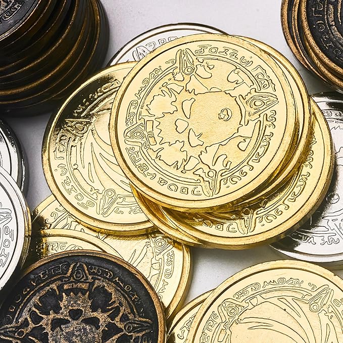 Metal Pirate Coins, 50 Pieces Lots of Toys Gold Coins for Board,for DND Props Accessories, Treasures and Treasure chests Fantasy Dragon Coinsfor RPG Tablelap(Gold 50 Pieces)