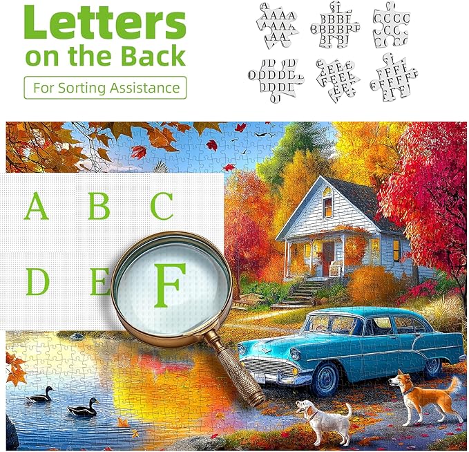 500 Piece Puzzles for Adults Autumn Lakeside House Jigsaw Puzzles for Adults Fall Village Landscape Jigsaw Puzzles 500 Pieces Challenging Family Puzzle for Women Men Seniors Size is (21"x15")