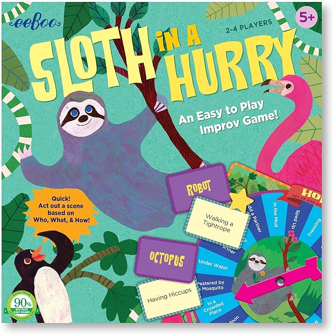 eeBoo: Sloth in a Hurry Action Board Game, an Easy to Play Improv Game, Educational Game That Cultivates Conversation, Socialization, and Skill-Building, for Ages 5 and up