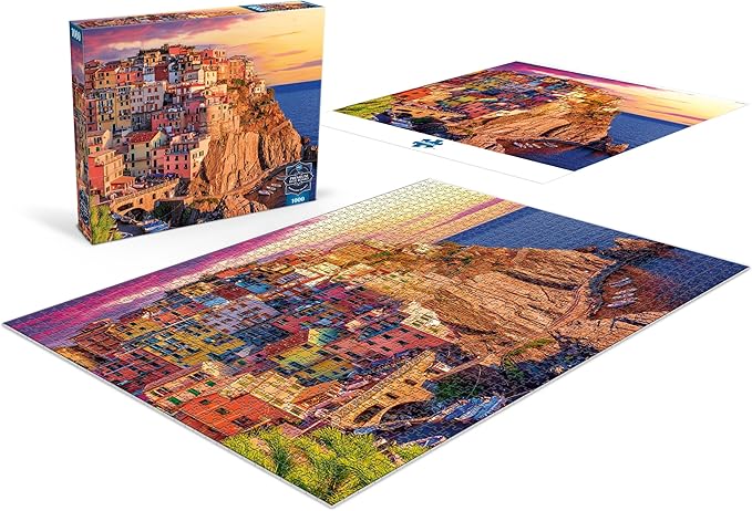 Buffalo Games - Sapphire Select - Cinque Terre Sunset - 1000 Piece Jigsaw Puzzle – Challenging & Fun – Blue Core Puzzle Board – Giftable Display Box - Full Size Poster Included