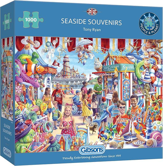 Seaside Souvenirs 1000 Piece Jigsaw Puzzle | Beach Jigsaw Puzzle | Sustainable Puzzle for Adults | Premium 100% Recycled Board | Gibsons Games