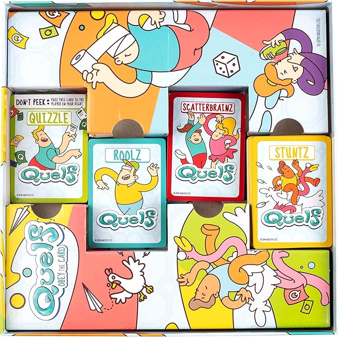 Spin Master Quelf Board Game: Party Game for Teens and Adults -Obey The Cards to Win Family Game Night - 300 Outrageous Action Cards Combines Quiz Questions, Stunts, Acting, and Hilarious Rules