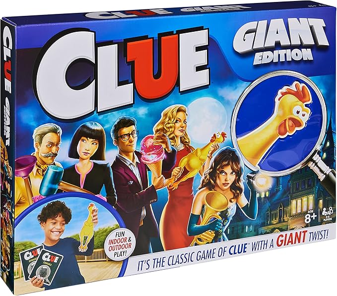 Spin Master Games, Clue Giant Edition, Family Game for Indoor & Outdoor Fun with Big Oversized Board, for Family and Kids, 2-4 Players, Ages 6 & Up