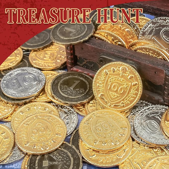 Byhoo 30PCS Metal DND Coins, 1.2" Gold Silver Copper Tokens with Face Value for Board Game and Tabletop RPG, Fantasy Metal Coins for Pirate Game Party Cosplay