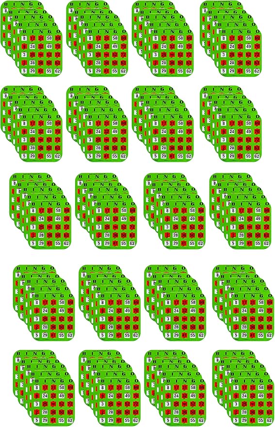 Regal Bingo - Shutter Slide Bingo Cards Only - 8” x 9” - 5-Ply Green Cardstock - Easy to Read - No Duplicates - Red Sliding Windows - Perfect for Large Groups, Bulk Purchasing