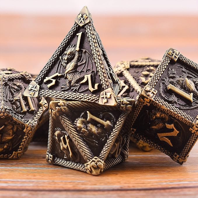 AUSTOR 7-Die Metal DND Dice Set Dungeons and Dragons Polyhedral Roll Playing Dice with Box D20 D12 D10 D% D8 D6 D4 for Pathfinder MTG RPG Board Games