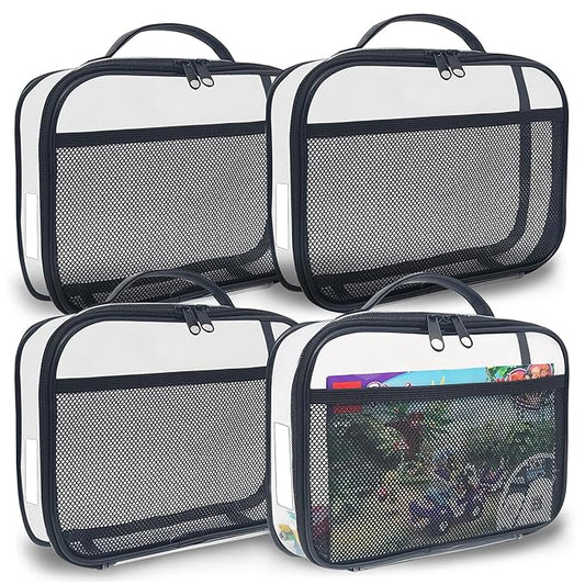 holay 4 Packs PVC Zippered Blocks Set, Toy, Clay, Board game Storage Organizer Case (Name Tag, Manual Pocket) (Black, Small)