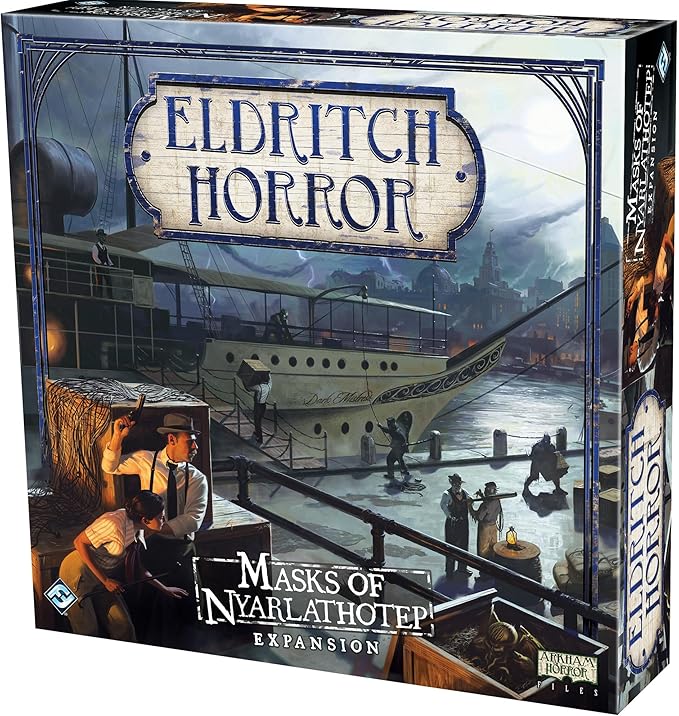 Eldritch Horror Masks of Nyarlathotep Board Game EXPANSION | Mystery Game | Cooperative Board Game for Family | Ages 14+ | 1-8 Players | Avg. Playtime 3 Hours | Made by Fantasy Flight Games