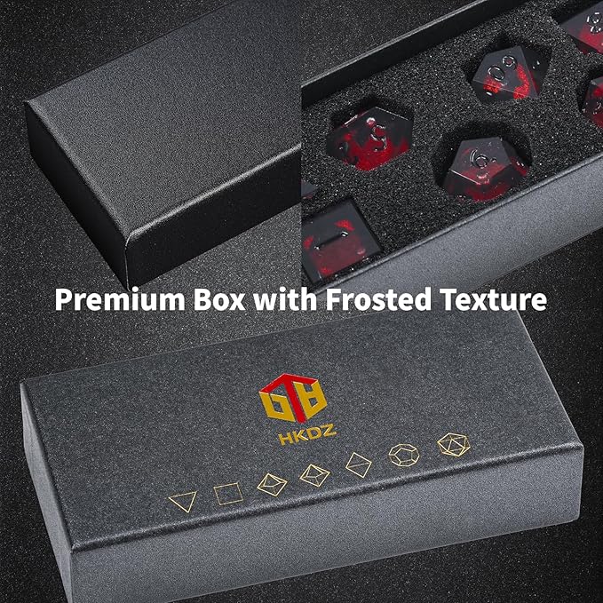 DND Dice Set - Handcrafted Liquid Core Sharp Edge 7-Die Resin Dice with Colorful Quicksand Effect,for DND, RPG, MTG, Tabletop Games(Crimson Codex)
