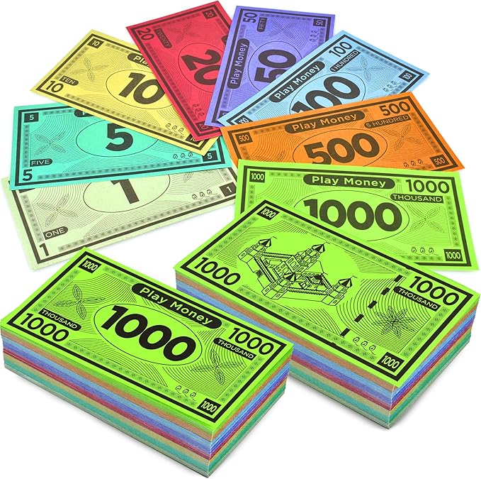 Queensell Play Money Suitable for Monopoly Board Game – 480 pcs of 60 Each Bill Denomination – Double Sides Printing Paper Money for Pretend Play Cashier, Monopoly Money Refill Packs - 480 pcs