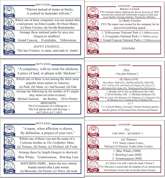 Wit's End — A Smart, Mind-Bending Trivia & Brain Teaser Game That Will Challenge Your Wits & Knowledge — Adult & Family Night Fun