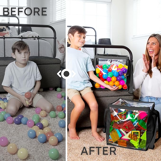 2 Piece Extra Large Toy Storage Clear Bags with Zipper 14"x14"x14" Clear Plastic Bins with Handle, Toy Organizer for Kids playroom, Blocks, Clothes, Stuffed Animal Storage