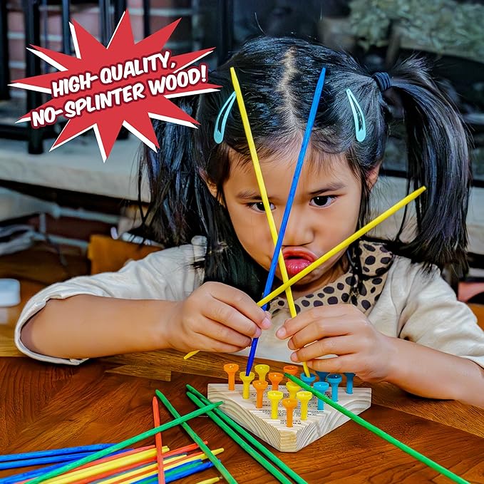 Neato Wood Toys Bundle – Includes Classic Wooden Peg Game, Jacob's Ladder Puzzle, Pick-Up Sticks, and Bounce-Back Paddle Ball – Fun Retro Games for Kids & Adults – Perfect for Travel & Family Play