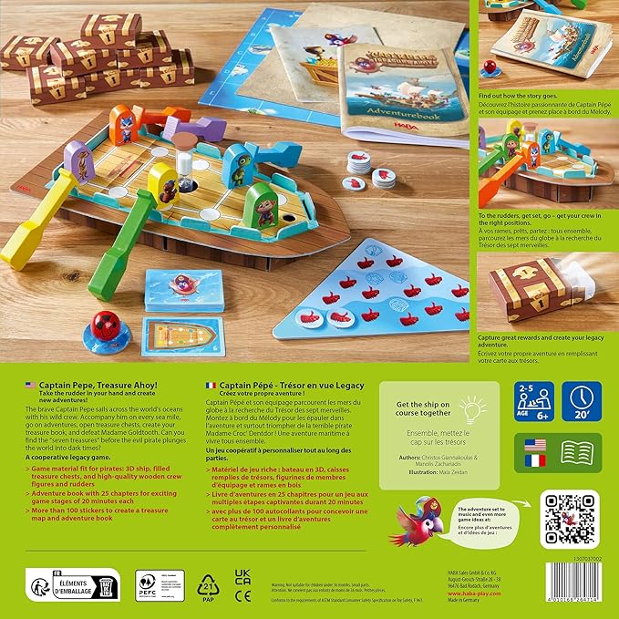 HABA Capt'n Pepe: Treasure Ahoy - A Cooperative Pirate Board Game, Adventure & Treasure Hunt for Kids & Families & A Create Your Own Adventure Legacy Game for Ages 6+