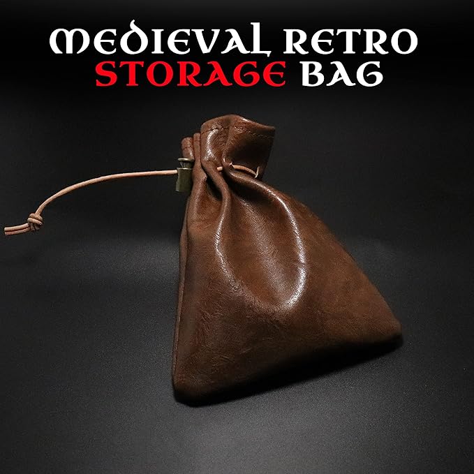 20 Fantasy Coins for DND Board Games Accessories & Leather Pouch for Waterdeep Metal Coins for Dungeons & Dragons Tablelap RPG Games Addons Medieval Game Retro Props