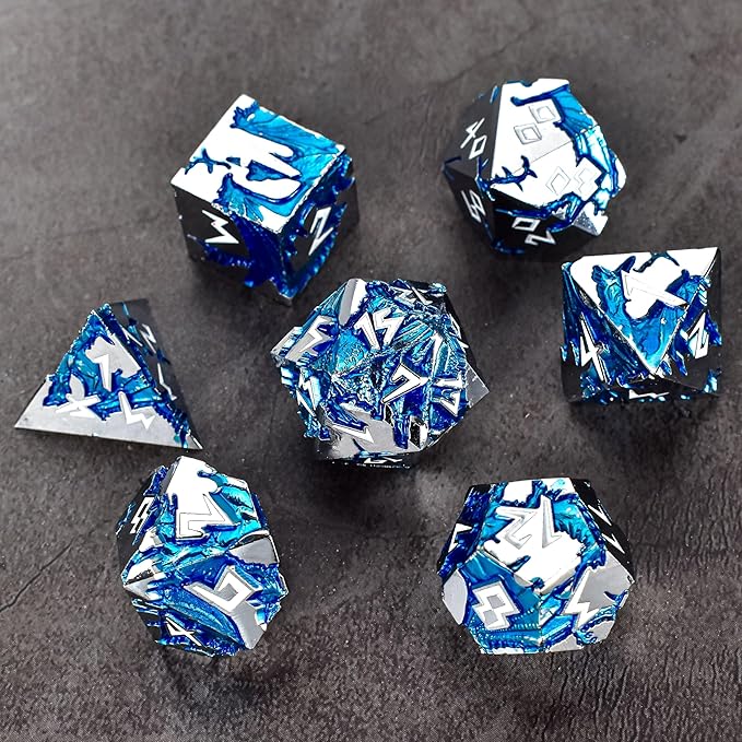 Rule Dice - Metal DND Dice Set, Large Dungeons and Dragons Dice, 7-Die Weighted Role Playing Gaming Dice DND, MTG RPG Polyhedral Metal D&D Dice, D20 D12 D10 D% D8 D6 D4 (Silver White)