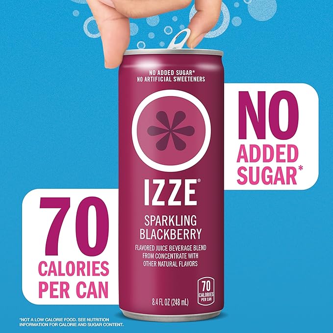 IZZE Sparkling Juice Beverage Blend, Variety Pack, Blackberry, Clementine, Apple, Grapefruit, No Sugar Added, 8.4 FL OZ, 24 Cans