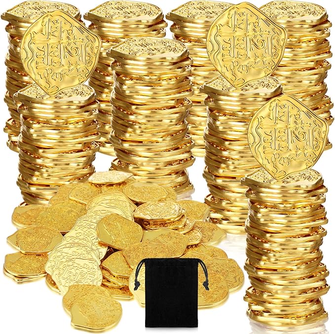 Hanaive 100 Pcs Metal Pirate Coins Bulk Gold Fake Coins Spanish Doubloon Tokens for Kids Board Games Pirate Party Cosplay(Irregular)