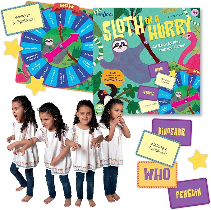 eeBoo: Sloth in a Hurry Action Board Game, an Easy to Play Improv Game, Educational Game That Cultivates Conversation, Socialization, and Skill-Building, for Ages 5 and up