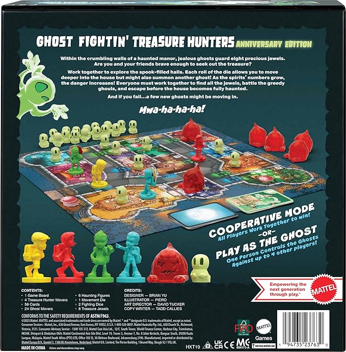 Mattel Games Ghost Fightin’ Treasure Hunters Anniversary Edition Board Game, Cooperative Family Game with Two Ways to Play Including a One vs All Mode for 2-5 Players